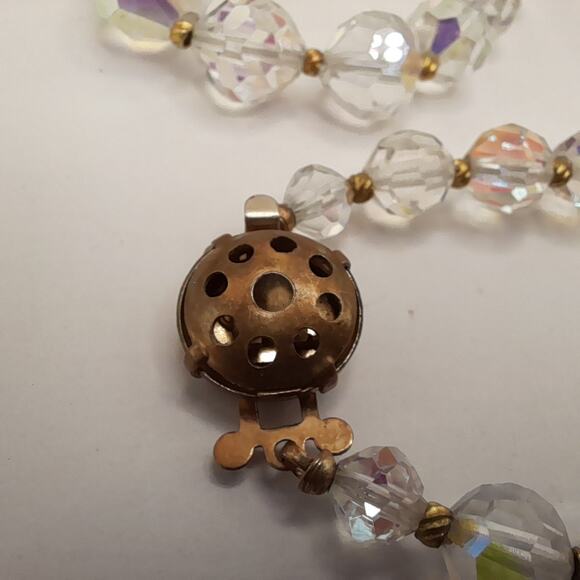 Vintage Aurora Borealis Crystal Necklace 20" Graduated Beads Gold Spacers - Picture 6 of 10